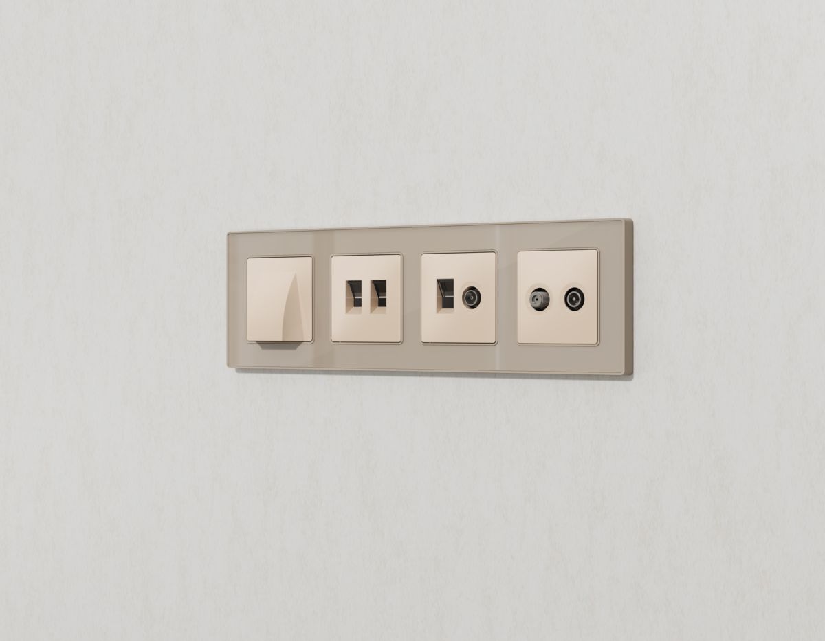 Комплект механизма компьютерной двойной розетки RJ-45 с автоматической защитной шторкой Alfa Бежевый матовый Quant Ambrella Volt MA332110 (AP3321, VM189)