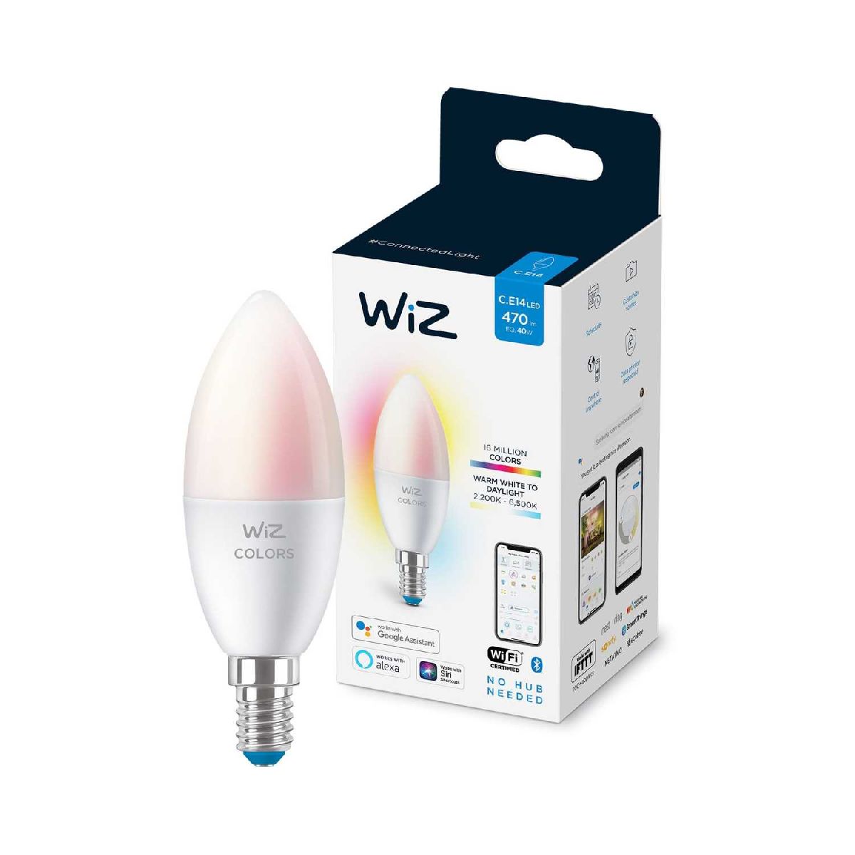 Умная светодиодная лампа Wiz Wi-Fi BLE40WC37E14922-65RGB1PF/6 E14 4,9W 2200/6500K 929002448802