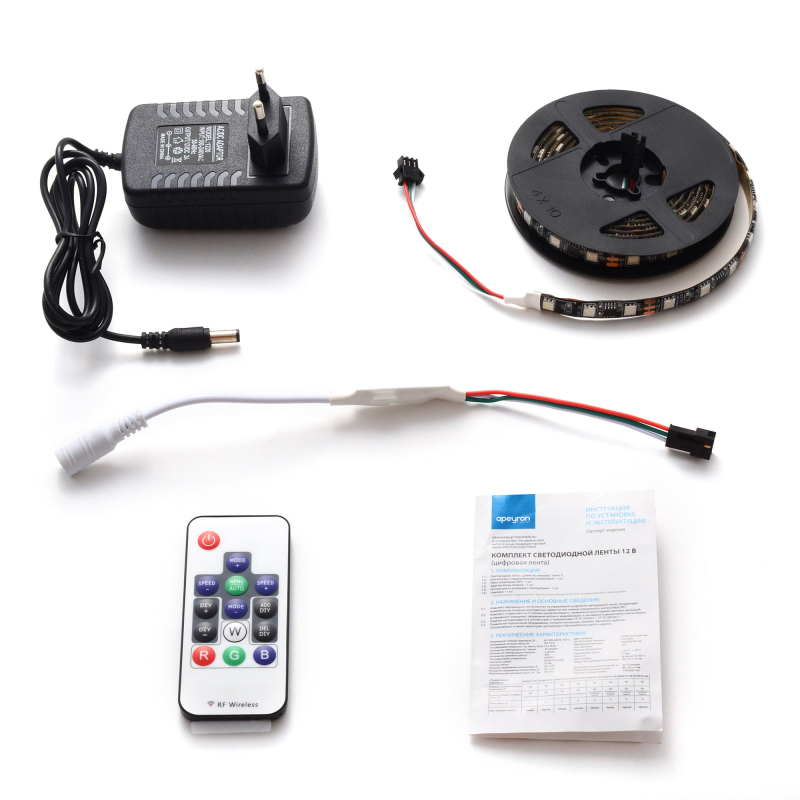Комплект цифровой светодиодной ленты Apeyron 12В 5050 14,4Вт/м RGB 2м IP65 86ЦЛ