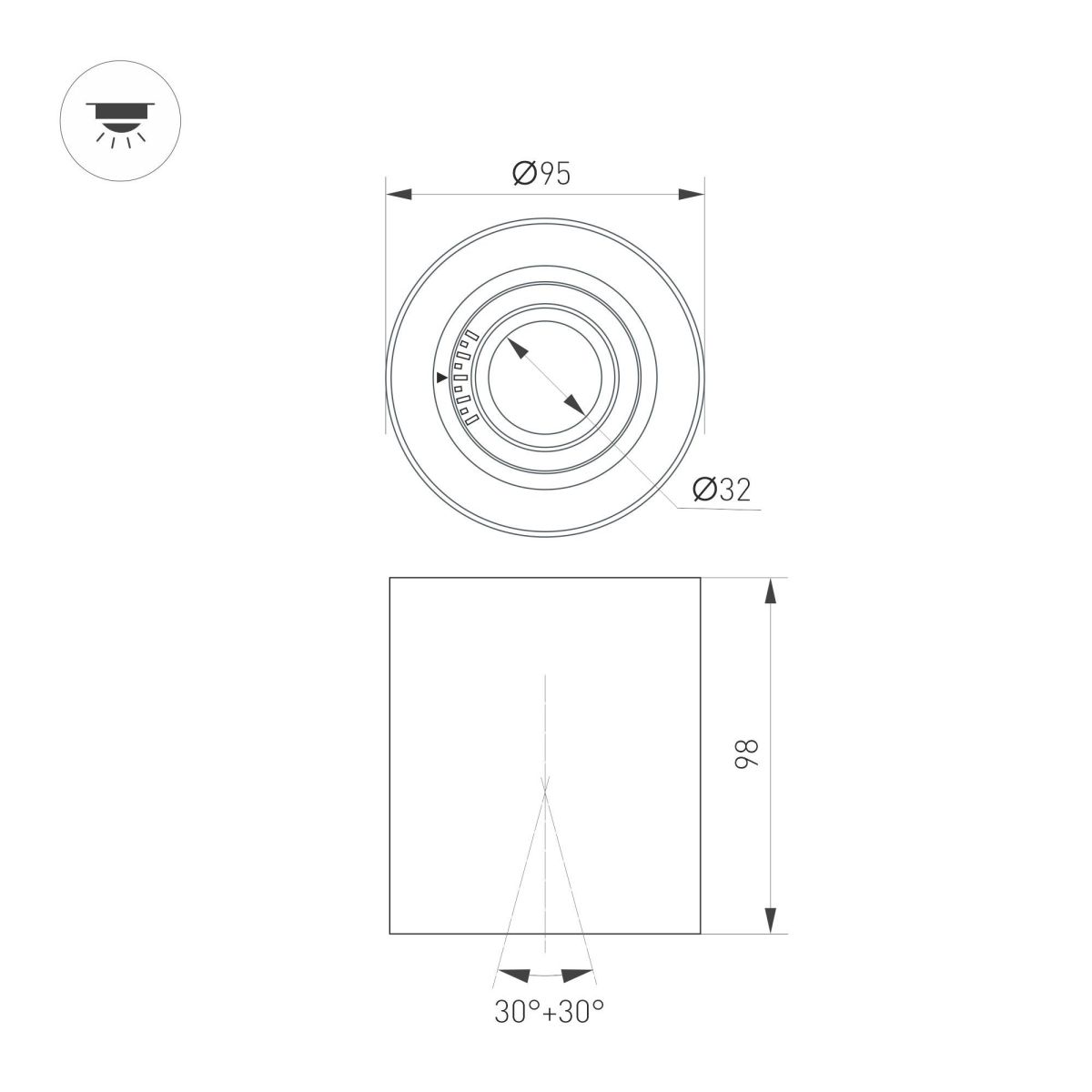 Накладной светильник Arlight SP-ACENTO-R95-10W Day4000 (WH, 20-45 deg, 230V) 055739