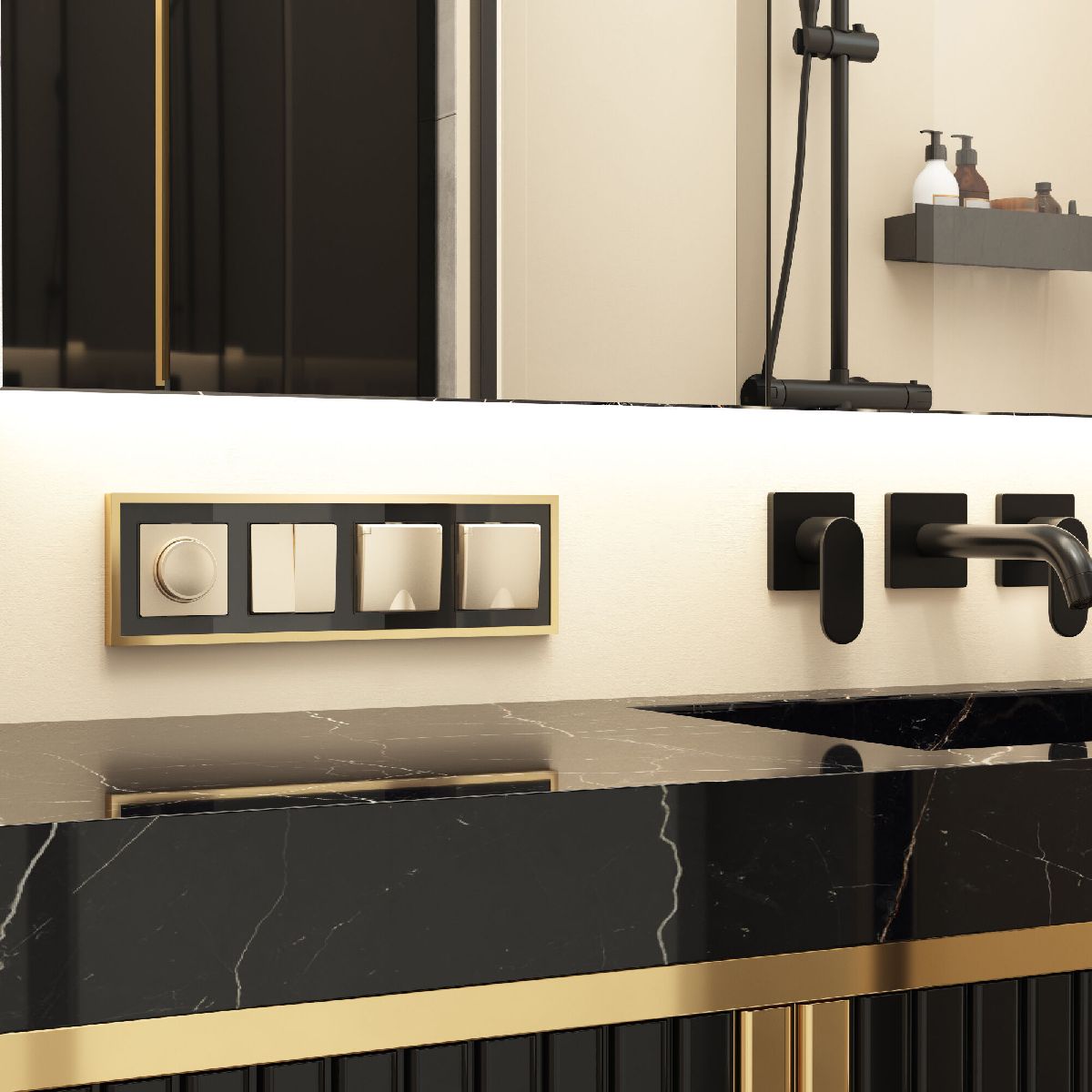 Рамка на 4 поста Werkel Baguette черный/латунь 4690389193323 W0042852 a062784