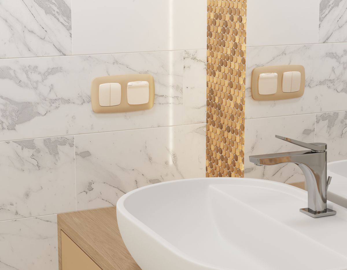 Комплект механизма 2-клавишного перекрестного выключателя Ambrella Volt 10A-250V OMEGA MO303030 Бежевый глянец QUANT (OP3030, VM125)