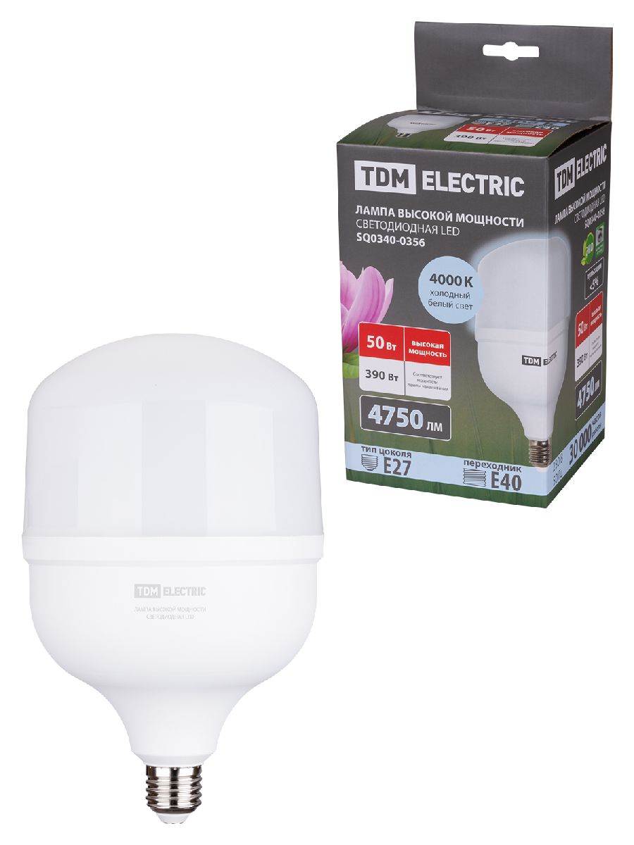 Лампа светодиодная TDM Electric E27 50W 4000K матовая SQ0340-0356