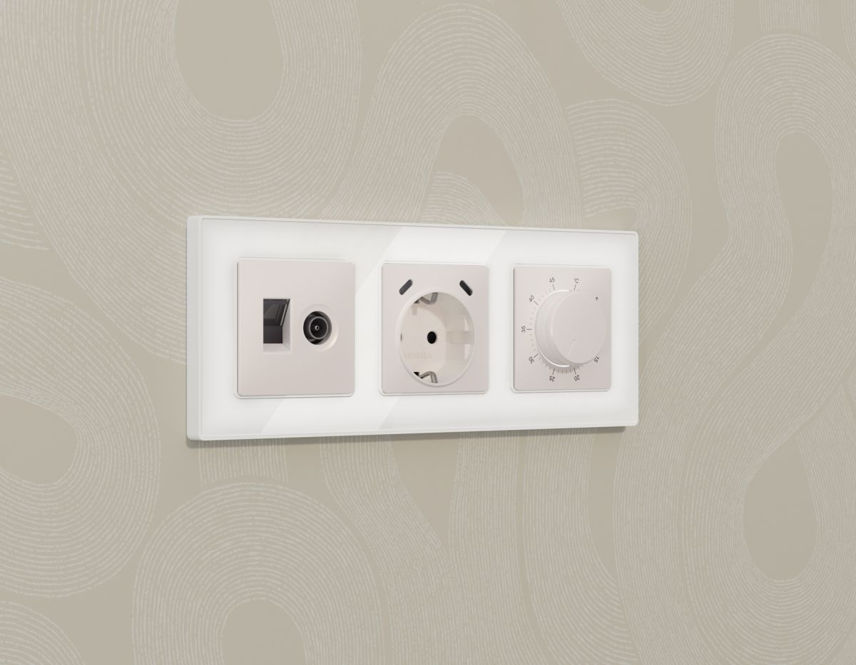 Лицевая панель Alfa (Жемчуг) для электрической розетки с/з со шторками 2USB C+C Quant Ambrella Volt AP2105