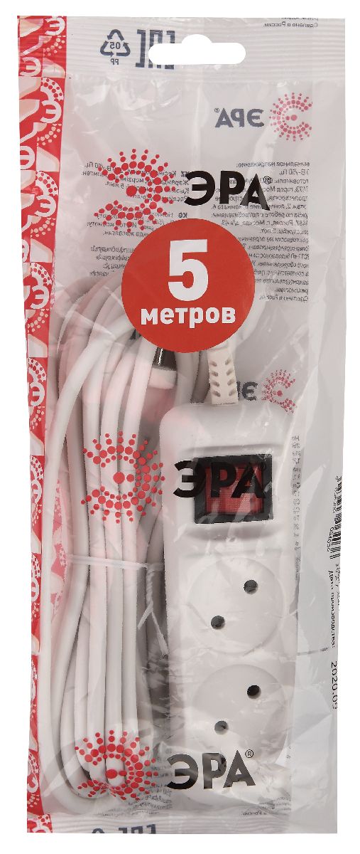 Удлинитель электрический Эра U-2s-5m-2x1 Б0044048