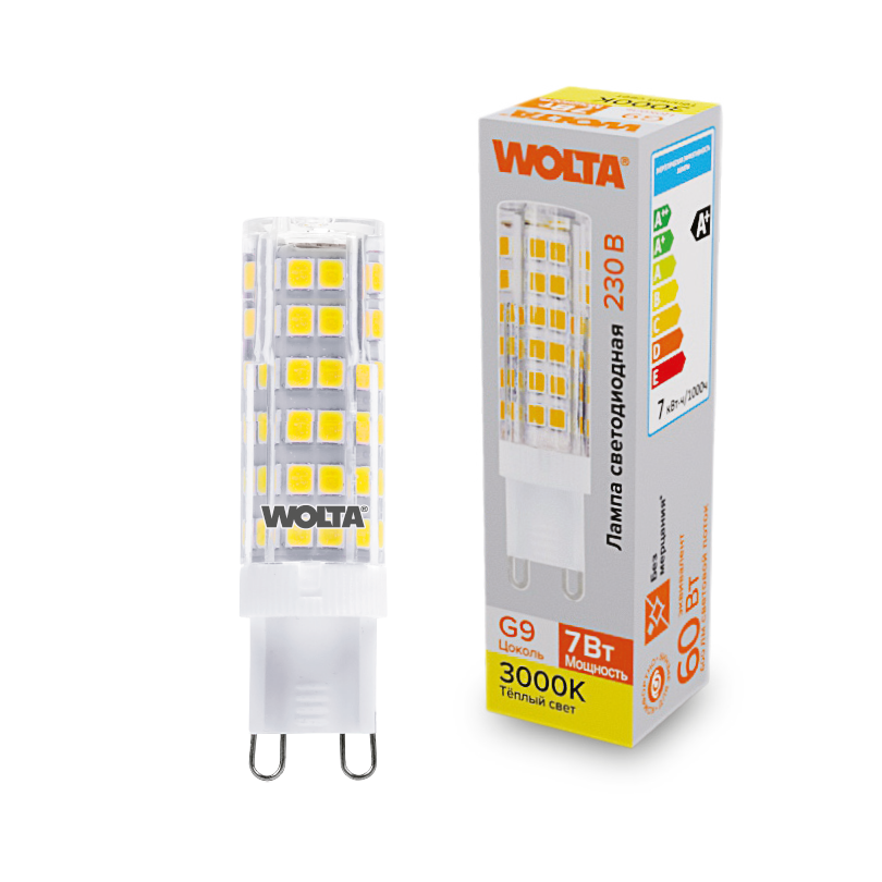 Светодиодная лампа WOLTA 7Вт 3000K G9 кукуруза матовая WSTD-JCD-7W3KG9-C