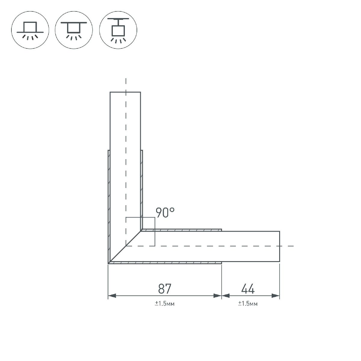 Угол Arlight PLS-LOCK-H25-L90 BLACK (с экраном MAT-L) 031268