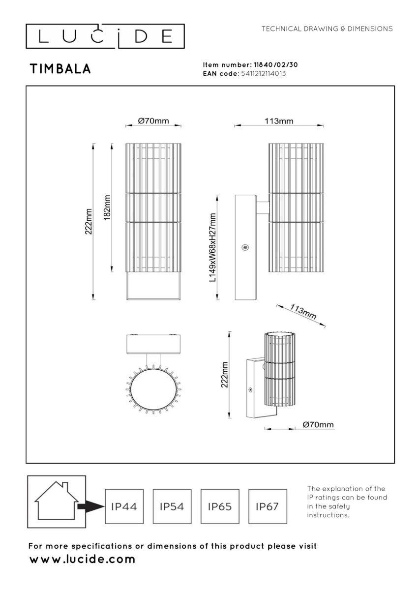 Уличный настенный светильник Lucide Timbala 11840/02/30